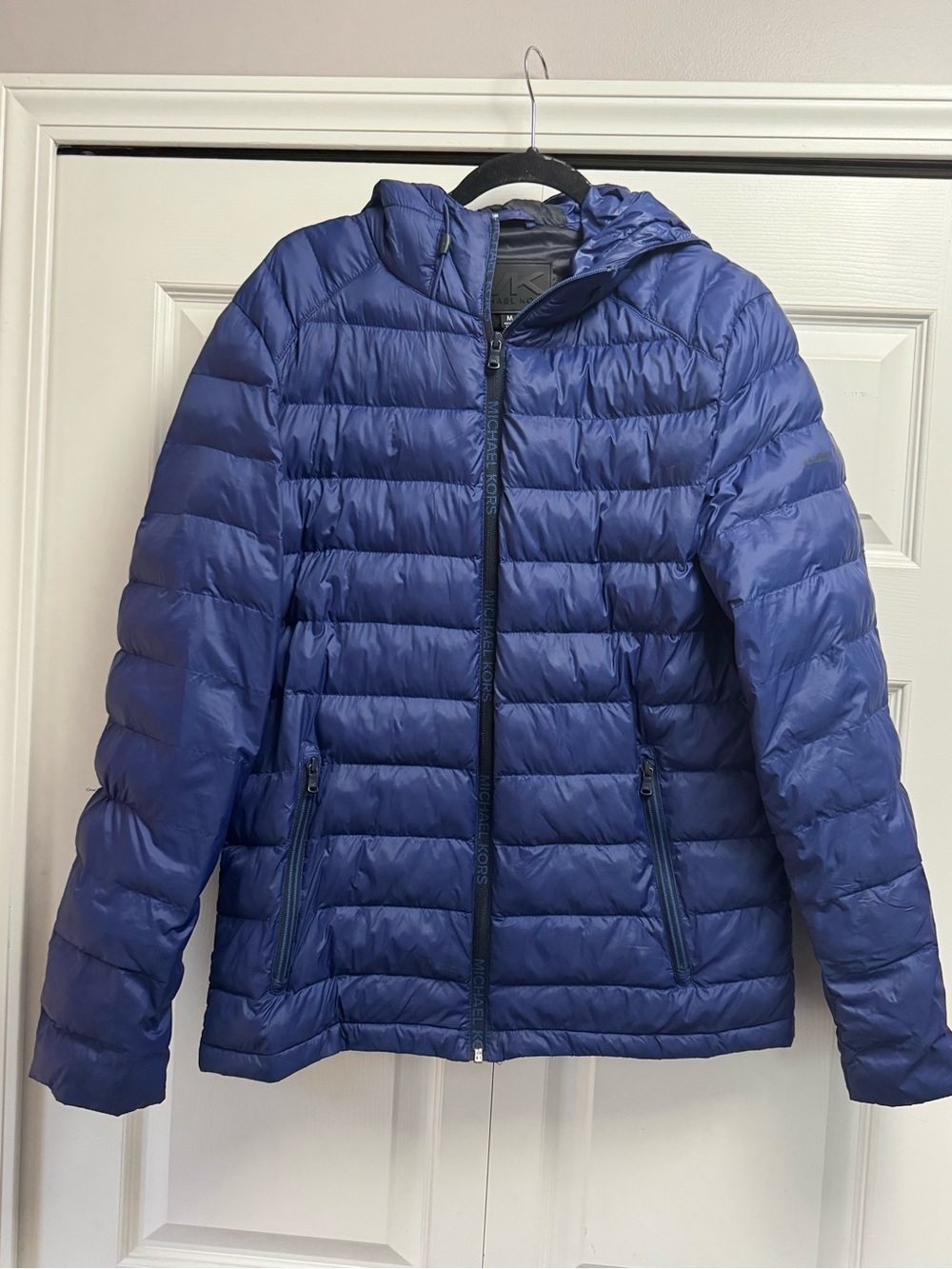 Michael Kors Blue Packable Puffer Jacket with Hood